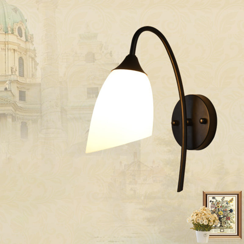 Frendorf | Schwarze Ausführung Gänsehälse Wandlampe rustikales Metall 1 Leuchtmittel Schlafzimmer Wandleuchte mit Milchglas-Schirm