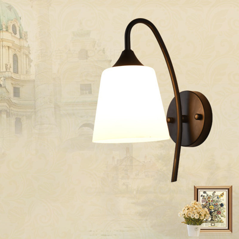 Frendorf | Schwarze Ausführung Gänsehälse Wandlampe rustikales Metall 1 Leuchtmittel Schlafzimmer Wandleuchte mit Milchglas-Schirm