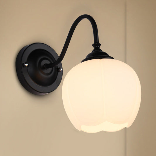 Frendorf | 1-Light Blumenknospen Wandleuchte Lampe Landhausstil Weiße Glas Wandbeleuchtung mit Gänsekielarm