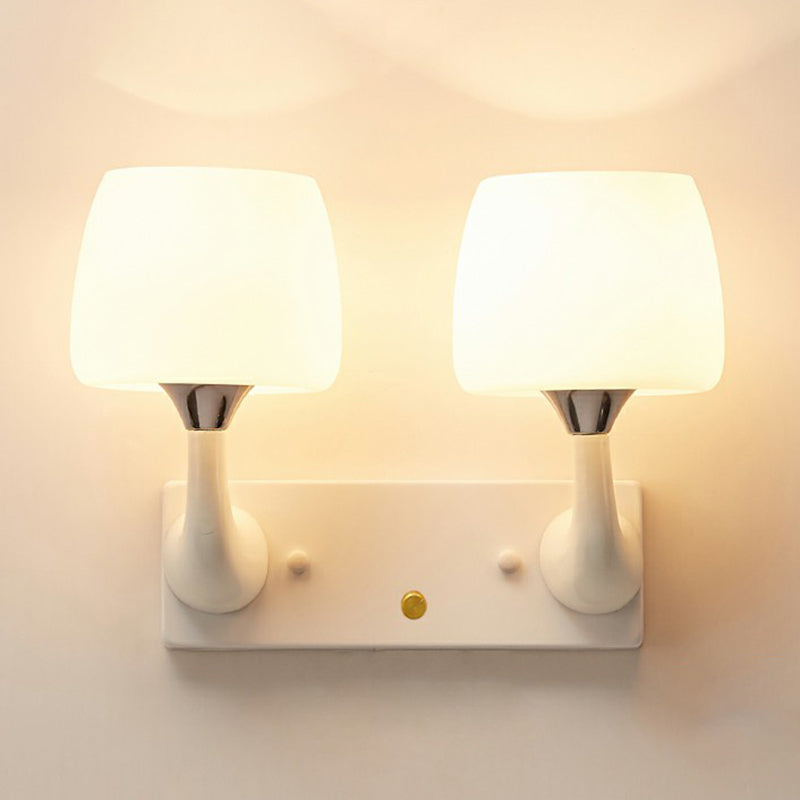 2-Kopf Weiße Glas Wandleuchte Einfache Stil Schirm Wohnzimmer Wand Beleuchtung Ideen