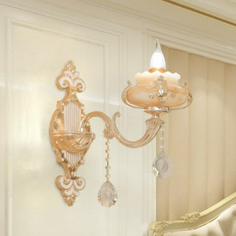 Frendorf | Beige Kerzen Wandleuchte Licht Klassisch Faux Jade Glas Schlafzimmer Wandleuchte Fixture