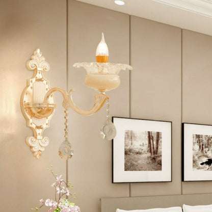 Frendorf | Beige Kerzen Wandleuchte Licht Klassisch Faux Jade Glas Schlafzimmer Wandleuchte Fixture