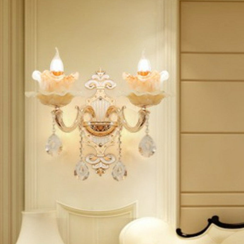 Frendorf | Beige Kerzen Wandleuchte Licht Klassisch Faux Jade Glas Schlafzimmer Wandleuchte Fixture