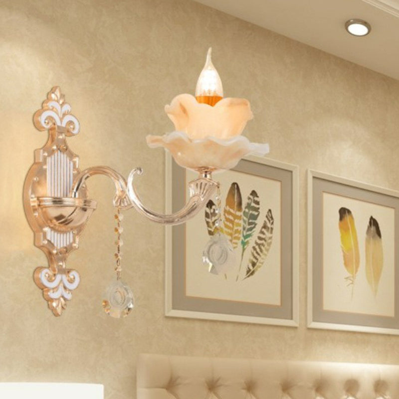 Frendorf | Beige Kerzen Wandleuchte Licht Klassisch Faux Jade Glas Schlafzimmer Wandleuchte Fixture