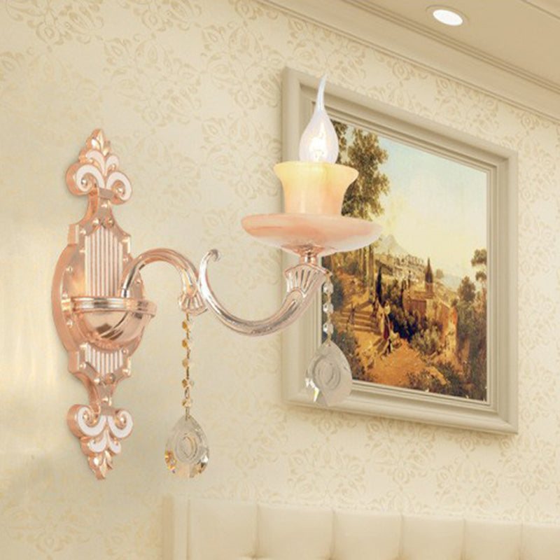 Frendorf | Beige Kerzen Wandleuchte Licht Klassisch Faux Jade Glas Schlafzimmer Wandleuchte Fixture