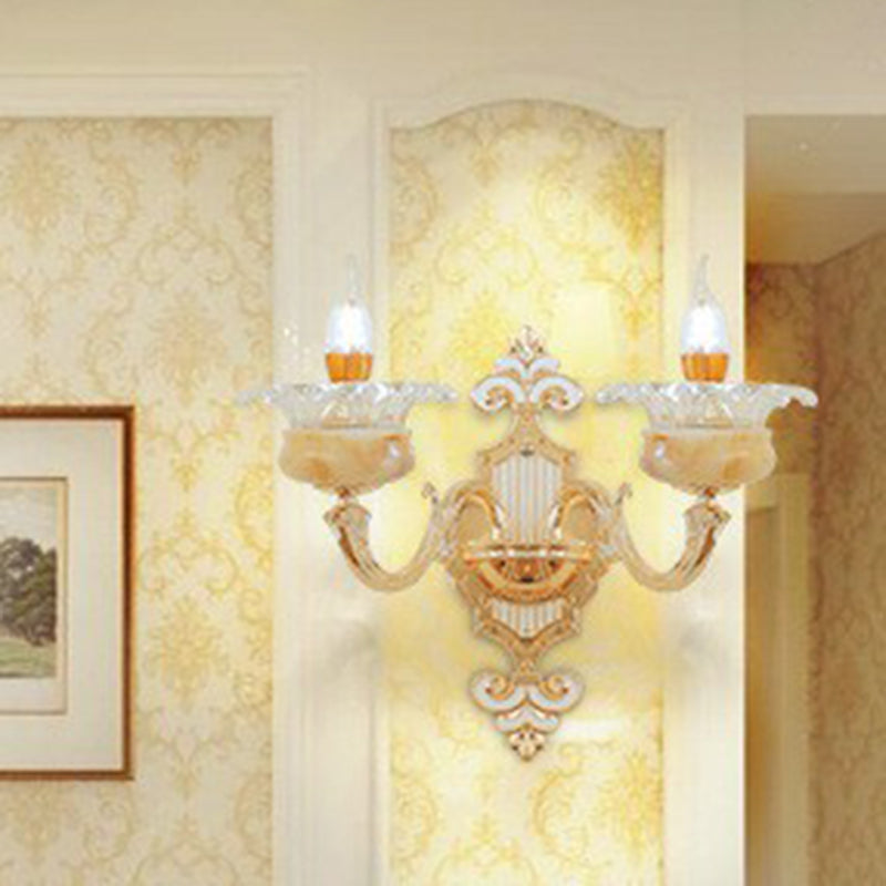 Frendorf | Beige Kerzen Wandleuchte Licht Klassisch Faux Jade Glas Schlafzimmer Wandleuchte Fixture