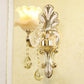 Frendorf | Klassische Blumen Wandlampe Faux Jade Satinierte Glas Wandbeleuchtung mit K9 Kristalltropfen in Silber