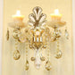 Frendorf | Klassische Blumen Wandlampe Faux Jade Satinierte Glas Wandbeleuchtung mit K9 Kristalltropfen in Silber