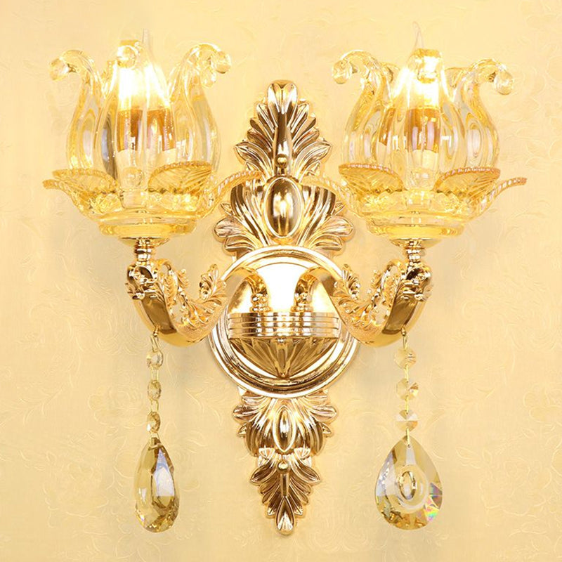 Frendorf | Faux Kerzen Wandleuchte Traditionelle Metall Wandlampe mit Schirm und Kristallanhänger