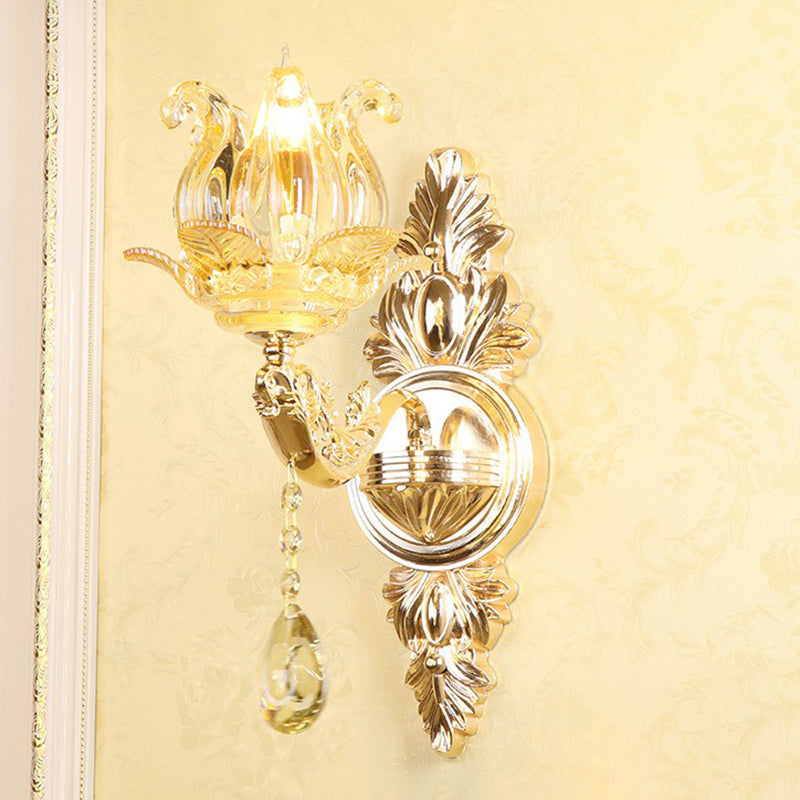 Frendorf | Faux Kerzen Wandleuchte Traditionelle Metall Wandlampe mit Schirm und Kristallanhänger