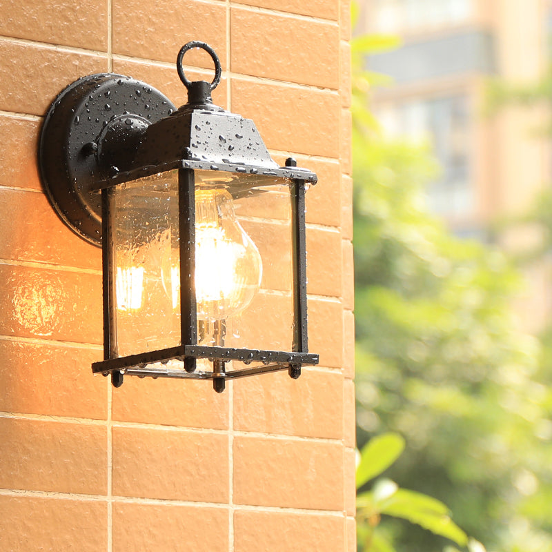 Frendorf | Glasbox Wandleuchte Lampe Simplicity 1 Kopf Außen Wandmontierte Beleuchtung in Schwarz