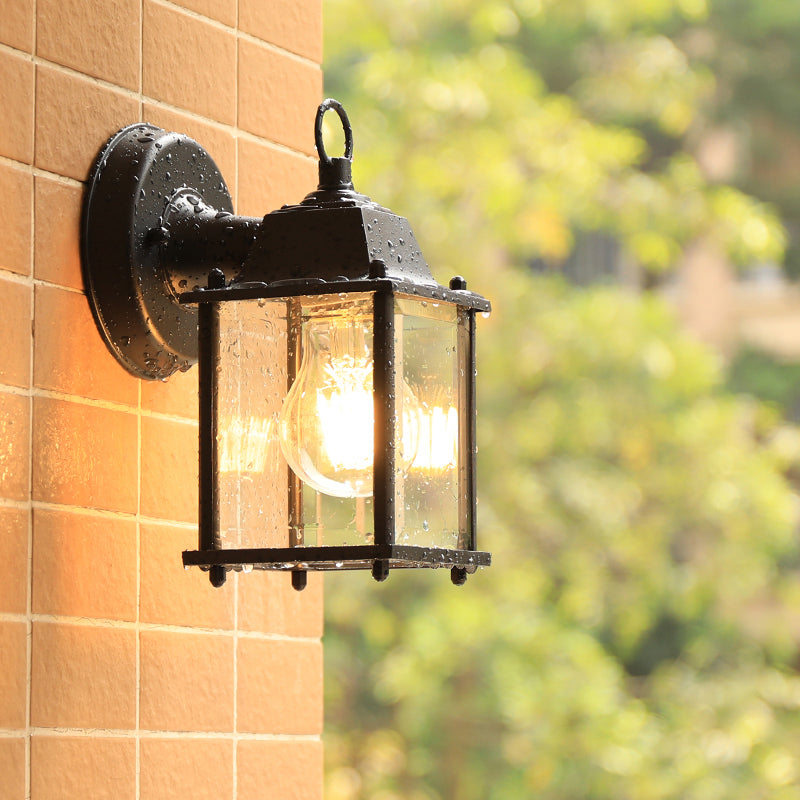Frendorf | Glasbox Wandleuchte Lampe Simplicity 1 Kopf Außen Wandmontierte Beleuchtung in Schwarz