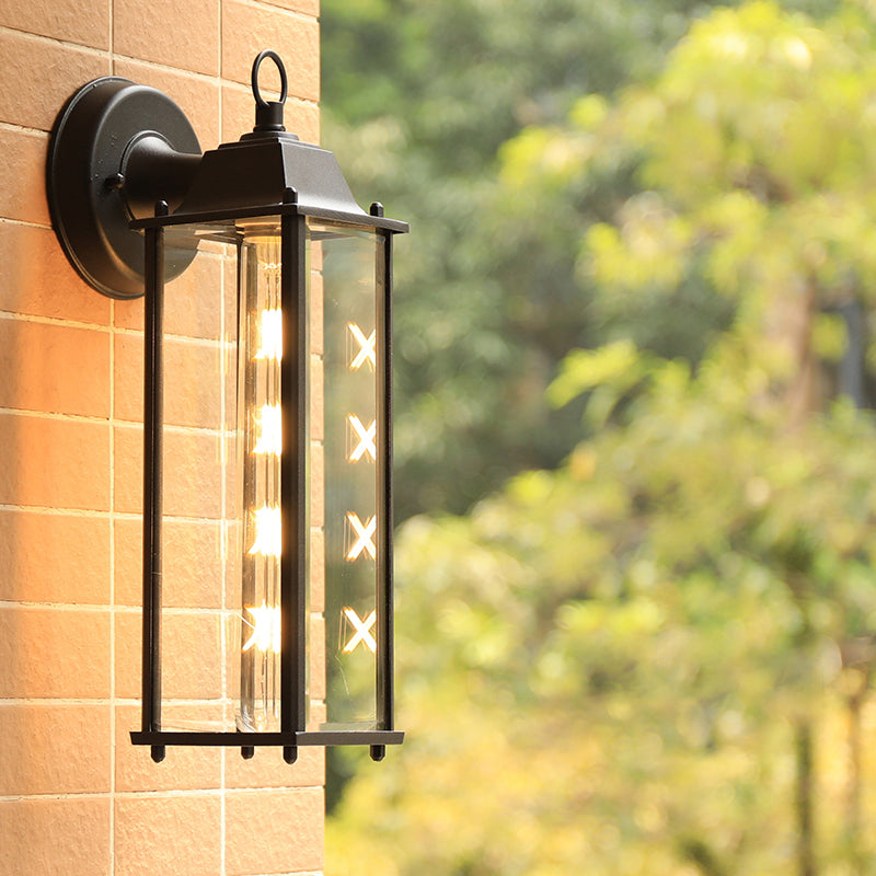 Frendorf | Glasbox Wandleuchte Lampe Simplicity 1 Kopf Außen Wandmontierte Beleuchtung in Schwarz
