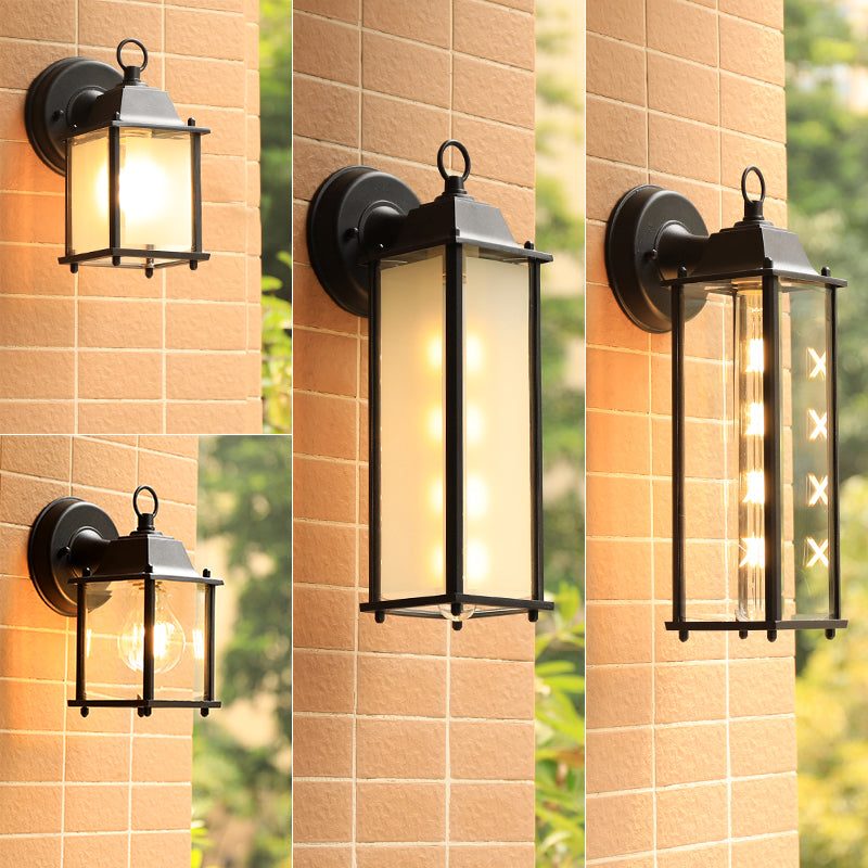 Frendorf | Glasbox Wandleuchte Lampe Simplicity 1 Kopf Außen Wandmontierte Beleuchtung in Schwarz