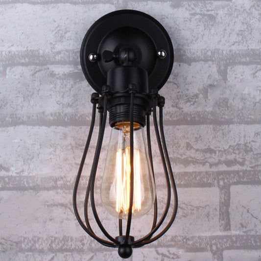 Frendorf | Birnenförmige Käfigeisen Wandlampe Industrielles Schlafzimmer Verstellbares Lese Wandlicht in Schwarz