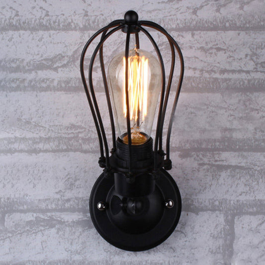 Frendorf | Birnenförmige Käfigeisen Wandlampe Industrielles Schlafzimmer Verstellbares Lese Wandlicht in Schwarz