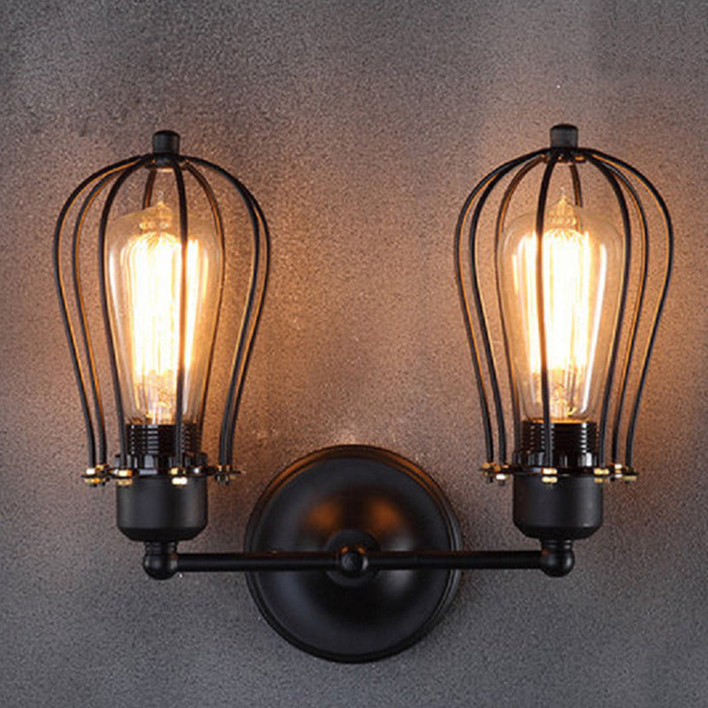 Frendorf | Birnenförmige Käfigeisen Wandlampe Industrielles Schlafzimmer Verstellbares Lese Wandlicht in Schwarz