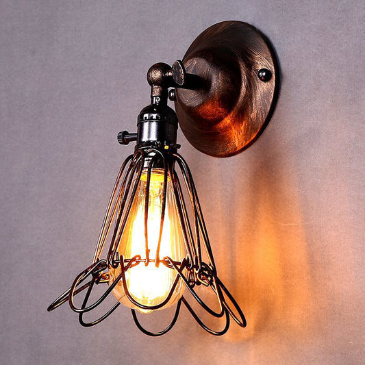 Frendorf | Rotatable Bronze 1-Licht Wandlamp Industriële IJzeren Kooi Stijl Bloemen Muurmontage Licht voor Bar