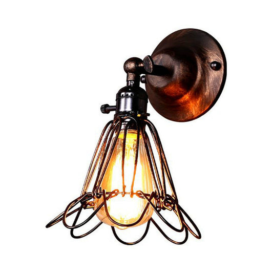 Frendorf | Rotatable Bronze 1-Licht Wandlamp Industriële IJzeren Kooi Stijl Bloemen Muurmontage Licht voor Bar