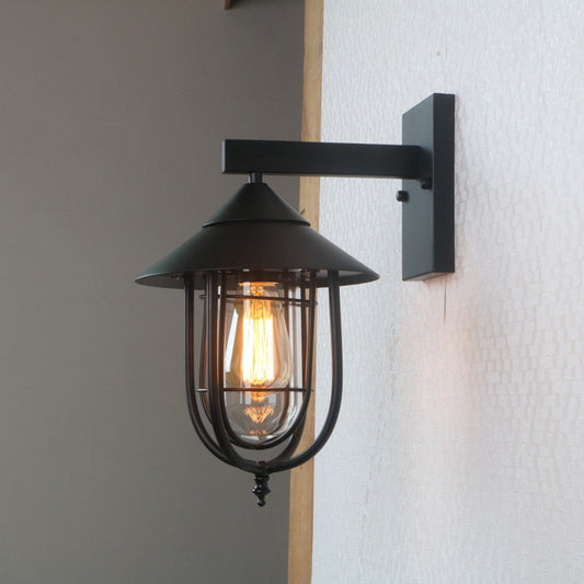 Frendorf | Half-Capsule Cage Gang Wandlamp Rustiek Metaal Enkel Zwarte Wandlamp met Conische Top