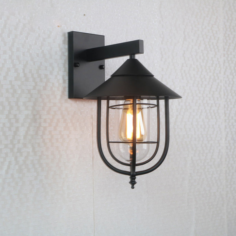 Frendorf | Half-Capsule Cage Gang Wandlamp Rustiek Metaal Enkel Zwarte Wandlamp met Conische Top
