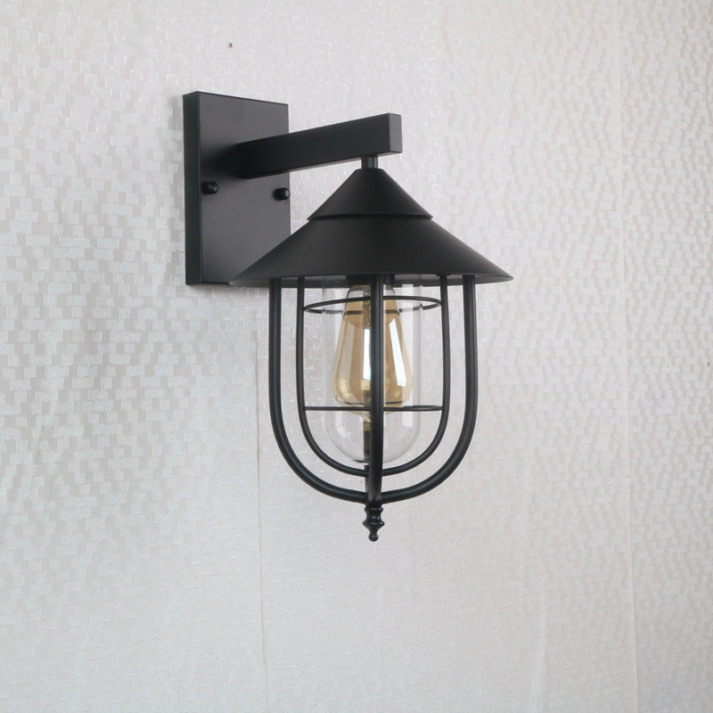 Frendorf | Half-Capsule Cage Gang Wandlamp Rustiek Metaal Enkel Zwarte Wandlamp met Conische Top