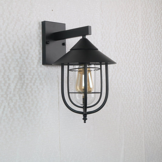 Frendorf | Half-Capsule Cage Gang Wandlamp Rustiek Metaal Enkel Zwarte Wandlamp met Conische Top