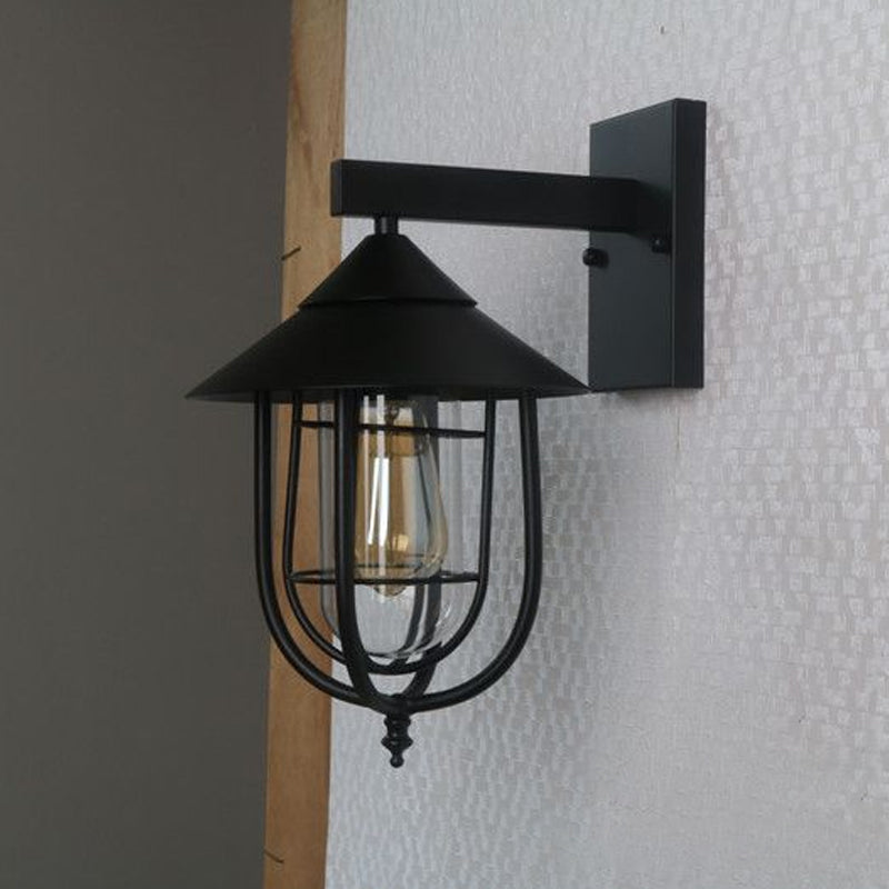 Frendorf | Half-Capsule Cage Gang Wandlamp Rustiek Metaal Enkel Zwarte Wandlamp met Conische Top