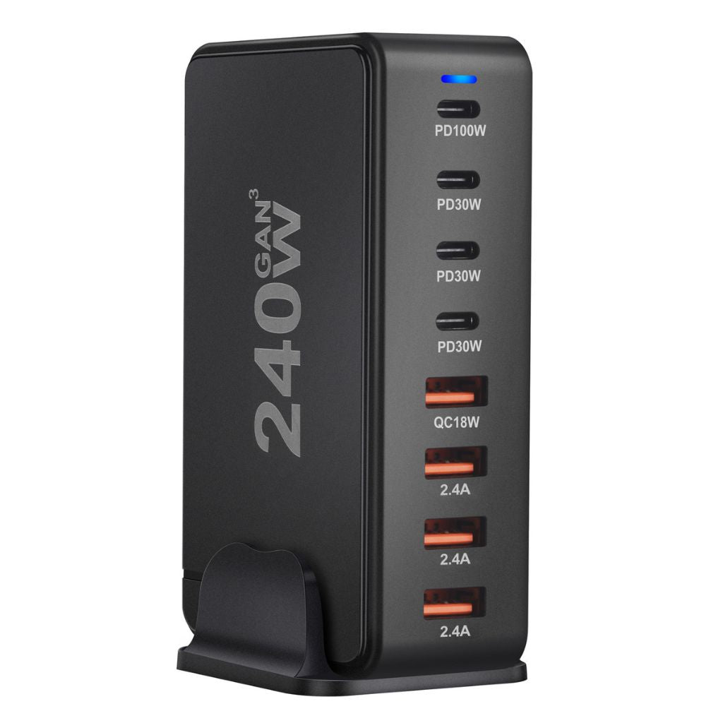 Frendorf | 240W GaN 8-Port USB-C Ladegerät mit 4 USB-C und 4 USB-A Anschlüssen – Schnellladegerät für Smartphones, Tablets und Laptops