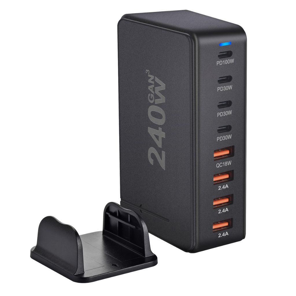 Frendorf | 240W GaN 8-Port USB-C Ladegerät mit 4 USB-C und 4 USB-A Anschlüssen – Schnellladegerät für Smartphones, Tablets und Laptops
