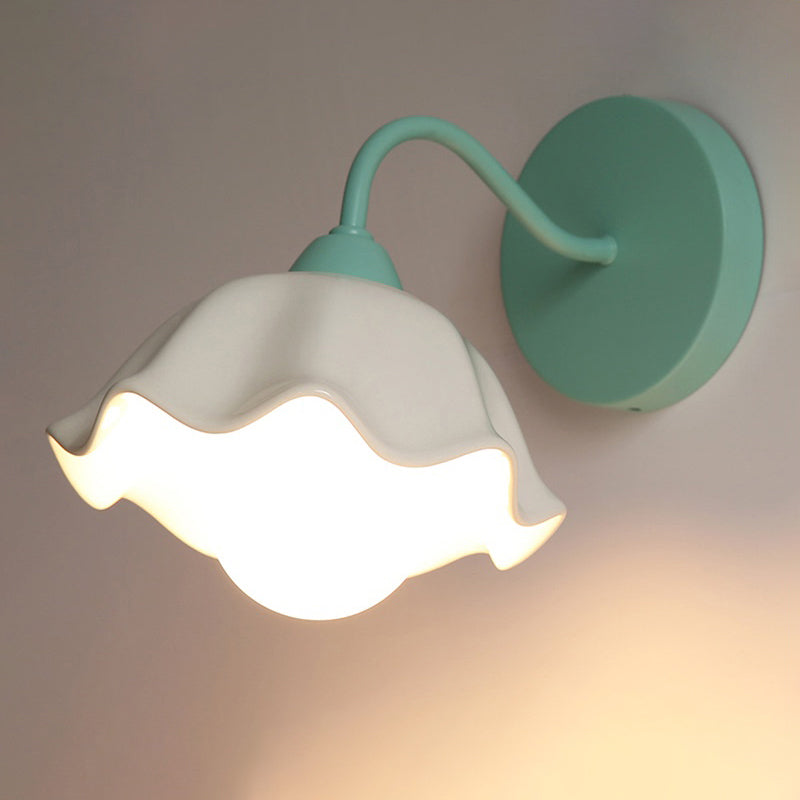Frendorf | Keramische Rimpel Wandlamp Armatuur Koreaanse Bloem 1-Lichts Slaapkamer Wandlamp Licht
