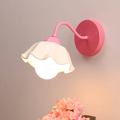 Frendorf | Keramische Rimpel Wandlamp Armatuur Koreaanse Bloem 1-Lichts Slaapkamer Wandlamp Licht