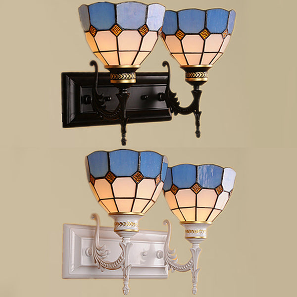 2 Lichter Schüssel Wandbeleuchtung Industrie Tiffany Buntglas Innenbeleuchtung in Weiß/Schwarz für Flur