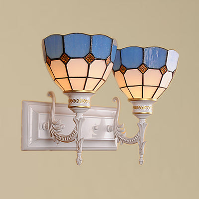 2 Lichter Schüssel Wandbeleuchtung Industrie Tiffany Buntglas Innenbeleuchtung in Weiß/Schwarz für Flur