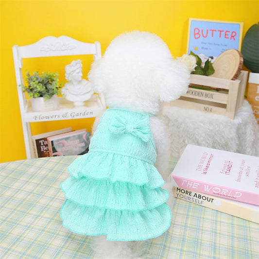 Adorable Rüschhundekleid mit Schleife - Perfekt für Sommerausflüge