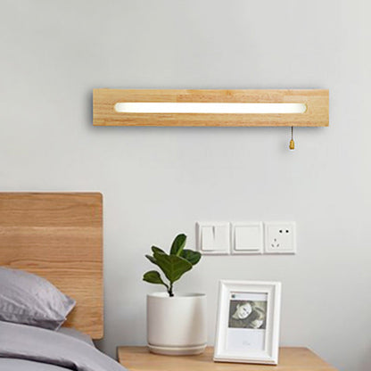 Frendorf | Rechthoekige Vanity Lamp Modern Houten 18"/21.5" Breed 1-Kop Beige Wandlamp met Diffuser en Trekschakelaar
