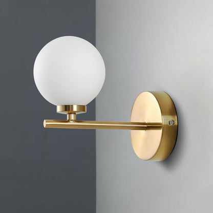 Frendorf | Ball Shade Wandleuchte Einfachheit Ivory Glas Einzelne Gold-Finish Wandleuchte für Schlafzimmer