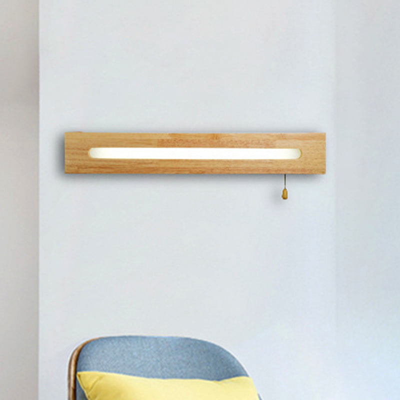 Frendorf | Rechthoekige Vanity Lamp Modern Houten 18"/21.5" Breed 1-Kop Beige Wandlamp met Diffuser en Trekschakelaar