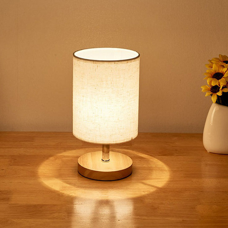 Flaxen und Holz Kleine Tischleuchte Minimalismus 1-Lampe Stoff Nachttischlampe für Schlafzimmer