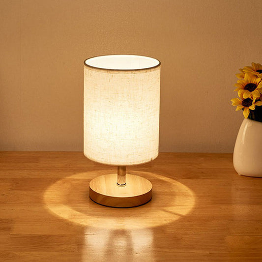 Flaxen und Holz Kleine Tischleuchte Minimalismus 1-Lampe Stoff Nachttischlampe für Schlafzimmer