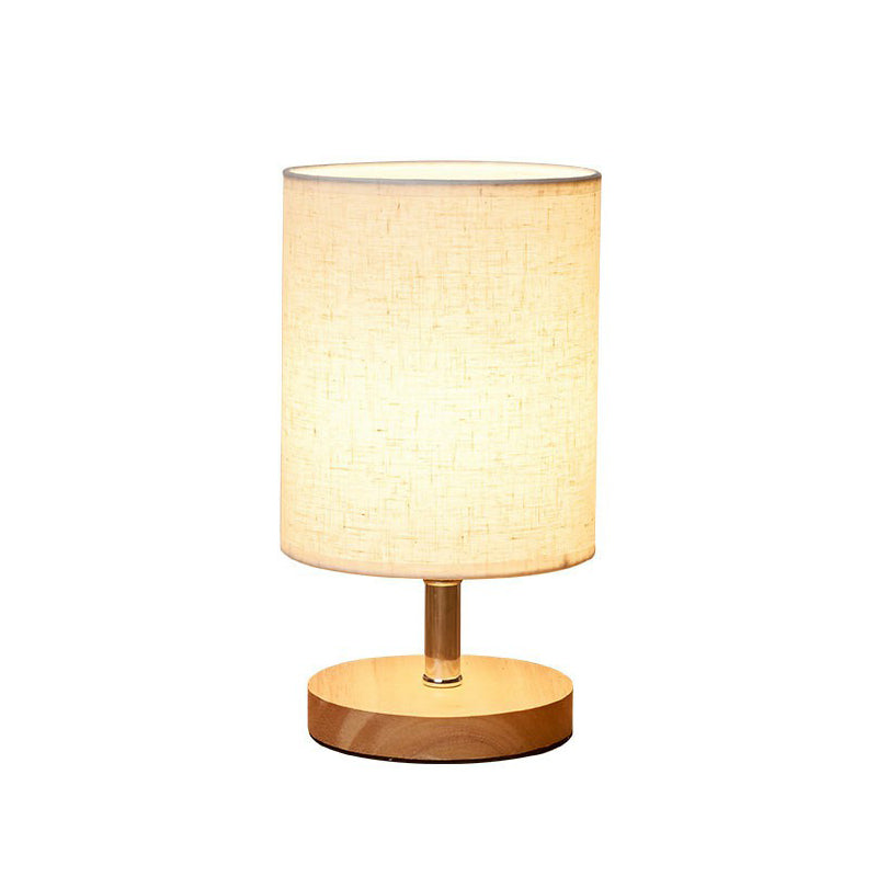 Flaxen und Holz Kleine Tischleuchte Minimalismus 1-Lampe Stoff Nachttischlampe für Schlafzimmer