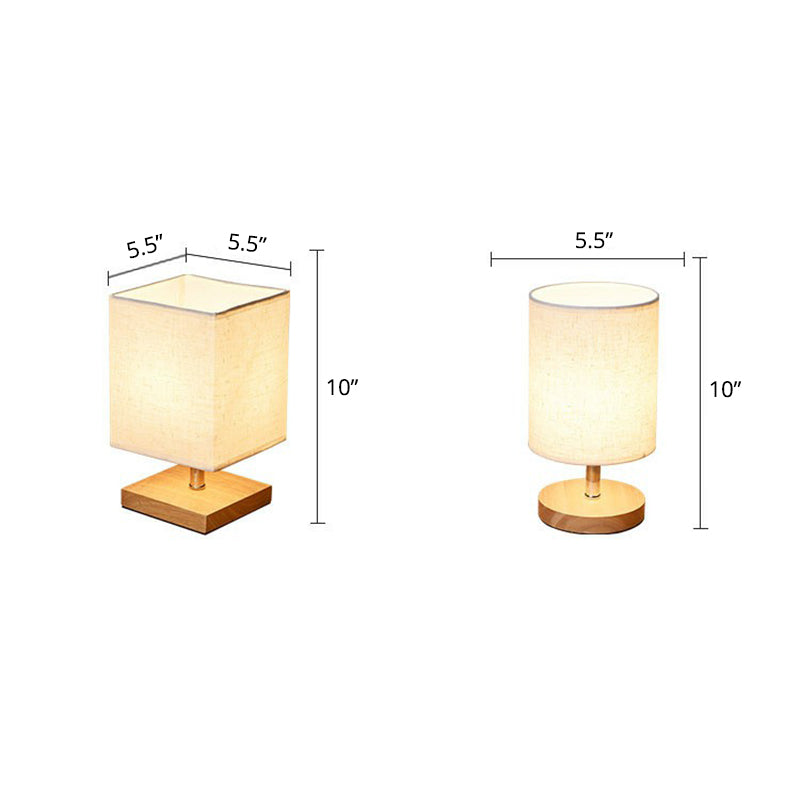 Flaxen und Holz Kleine Tischleuchte Minimalismus 1-Lampe Stoff Nachttischlampe für Schlafzimmer
