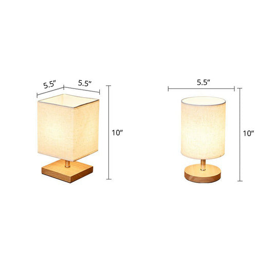 Flaxen und Holz Kleine Tischleuchte Minimalismus 1-Lampe Stoff Nachttischlampe für Schlafzimmer