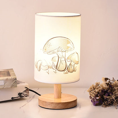 Zylinder Nachttischlampe Print Stoff 1-Licht Minimalistische Nachttischlampe in Weiß