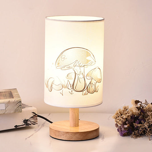 Zylinder Nachttischlampe Print Stoff 1-Licht Minimalistische Nachttischlampe in Weiß
