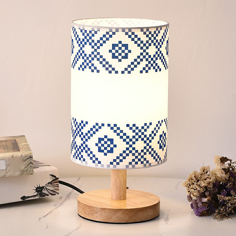 Zylinder Nachttischlampe Print Stoff 1-Licht Minimalistische Nachttischlampe in Weiß