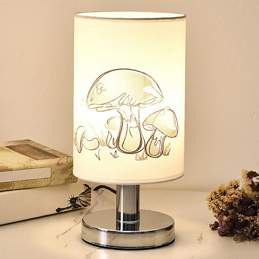 Zylinder Nachttischlampe Print Stoff 1-Licht Minimalistische Nachttischlampe in Weiß