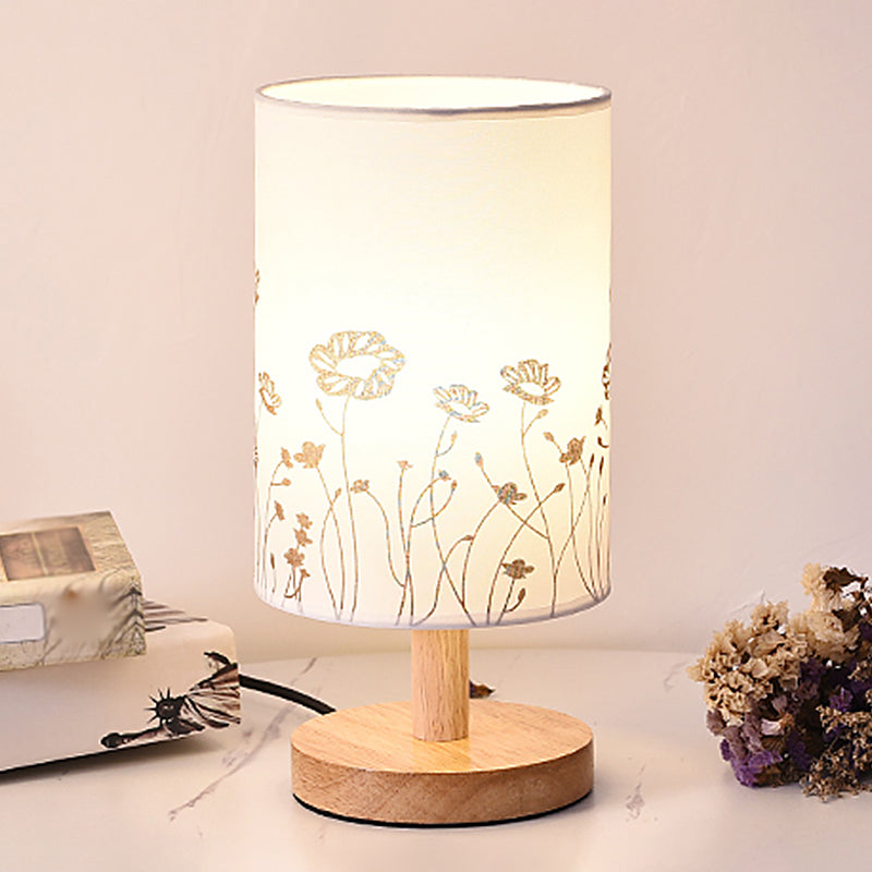 Zylinder Nachttischlampe Print Stoff 1-Licht Minimalistische Nachttischlampe in Weiß