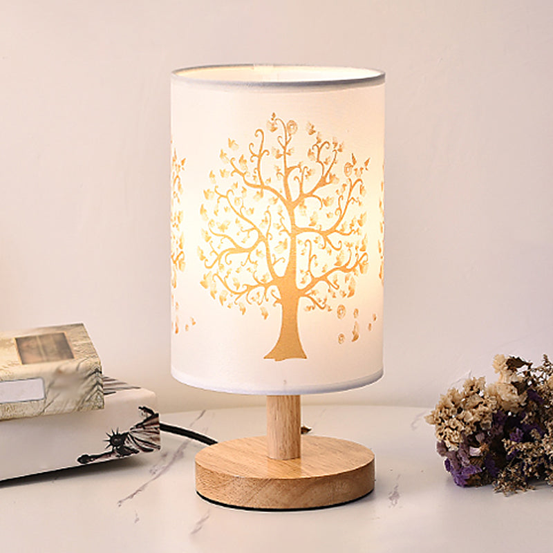 Zylinder Nachttischlampe Print Stoff 1-Licht Minimalistische Nachttischlampe in Weiß