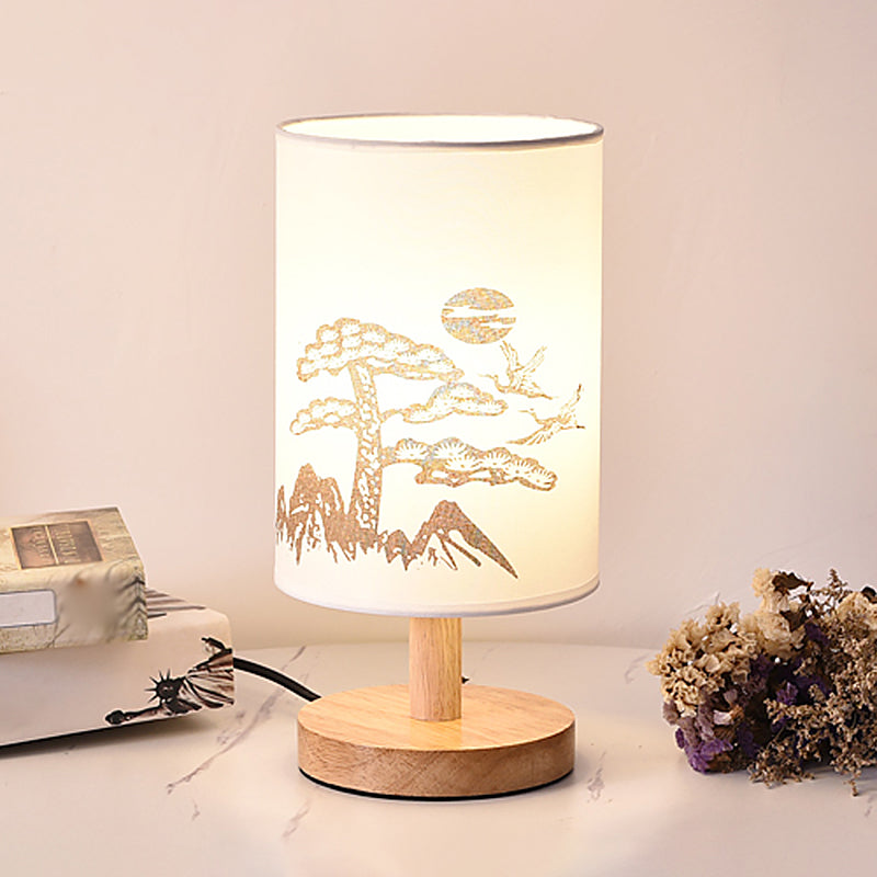 Zylinder Nachttischlampe Print Stoff 1-Licht Minimalistische Nachttischlampe in Weiß
